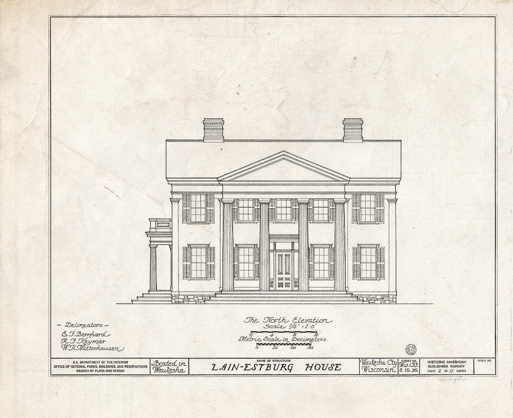 Blueprint HABS WIS,67-WAUK,2- (Sheet 2 of 11) - Lain-Estburg House, 299 Wisconsin Avenue, Waukesha, Waukesha County, WI