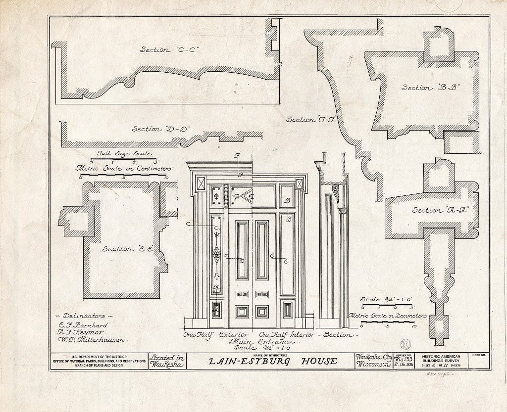 Blueprint HABS WIS,67-WAUK,2- (Sheet 8 of 11) - Lain-Estburg House, 299 Wisconsin Avenue, Waukesha, Waukesha County, WI