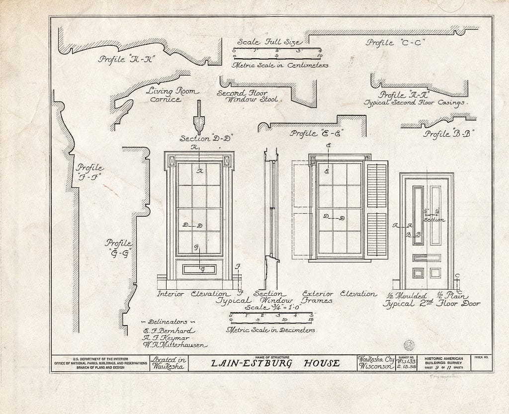 Blueprint HABS WIS,67-WAUK,2- (Sheet 9 of 11) - Lain-Estburg House, 299 Wisconsin Avenue, Waukesha, Waukesha County, WI