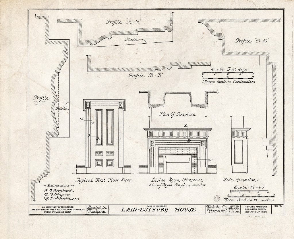 Blueprint HABS WIS,67-WAUK,2- (Sheet 10 of 11) - Lain-Estburg House, 299 Wisconsin Avenue, Waukesha, Waukesha County, WI