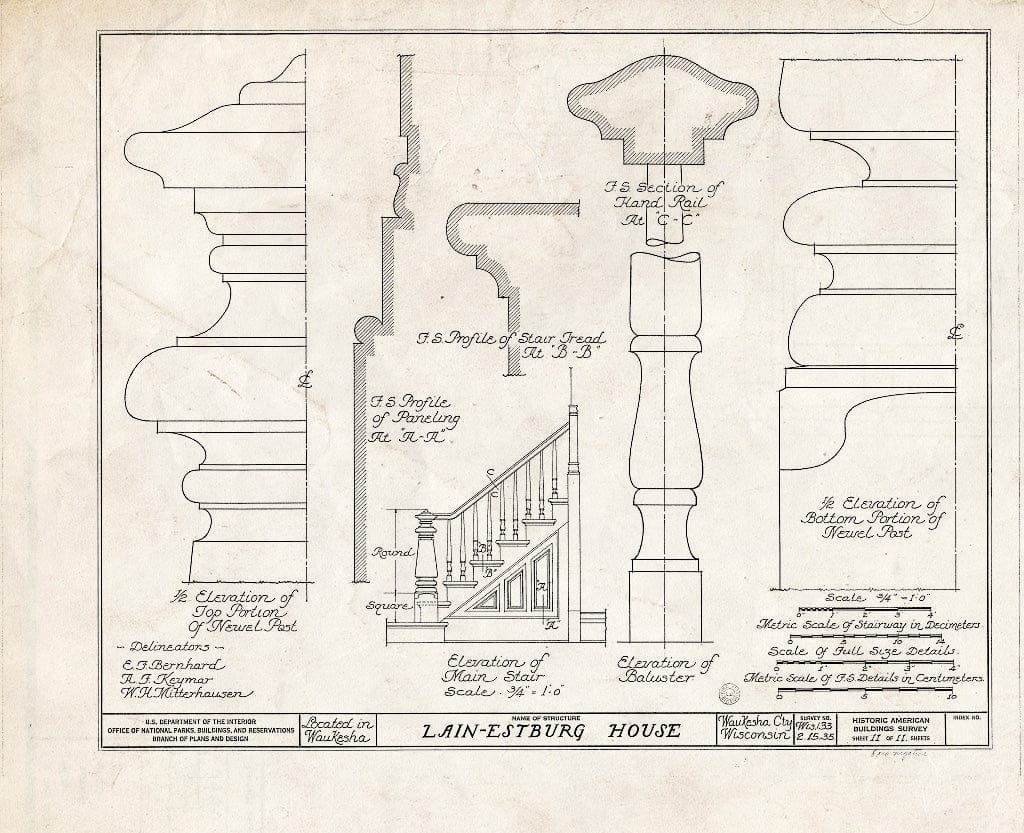 Blueprint HABS WIS,67-WAUK,2- (Sheet 11 of 11) - Lain-Estburg House, 299 Wisconsin Avenue, Waukesha, Waukesha County, WI