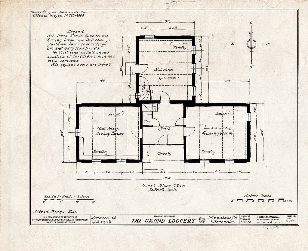 Blueprint HABS WIS,70-NENA,1- (Sheet 1 of 5) - Grand Loggery, East Lincoln Avenue, Neenah, Winnebago County, WI