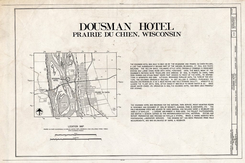 Blueprint HABS WIS,12-PRACH,4- (Sheet 1 of 3) - Dousman Hotel, Water Street at Fisher Street, Saint Feriole Island, Prairie du Chien, Crawford County, WI