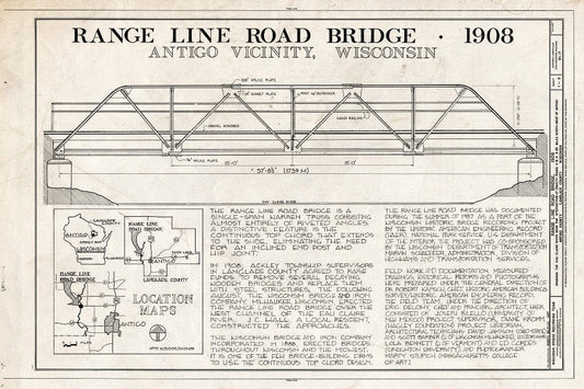 Blueprint Location Maps, Elevation - Range Line Road Bridge, Spanning West Branch of Eau Claire River, on Range Line Road, Antigo, Langlade County, WI