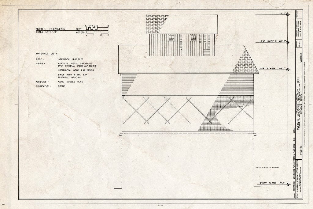 Blueprint North Elevation - Western Elevator Company, 507 North Appleton Street, Appleton, Outagamie County, WI