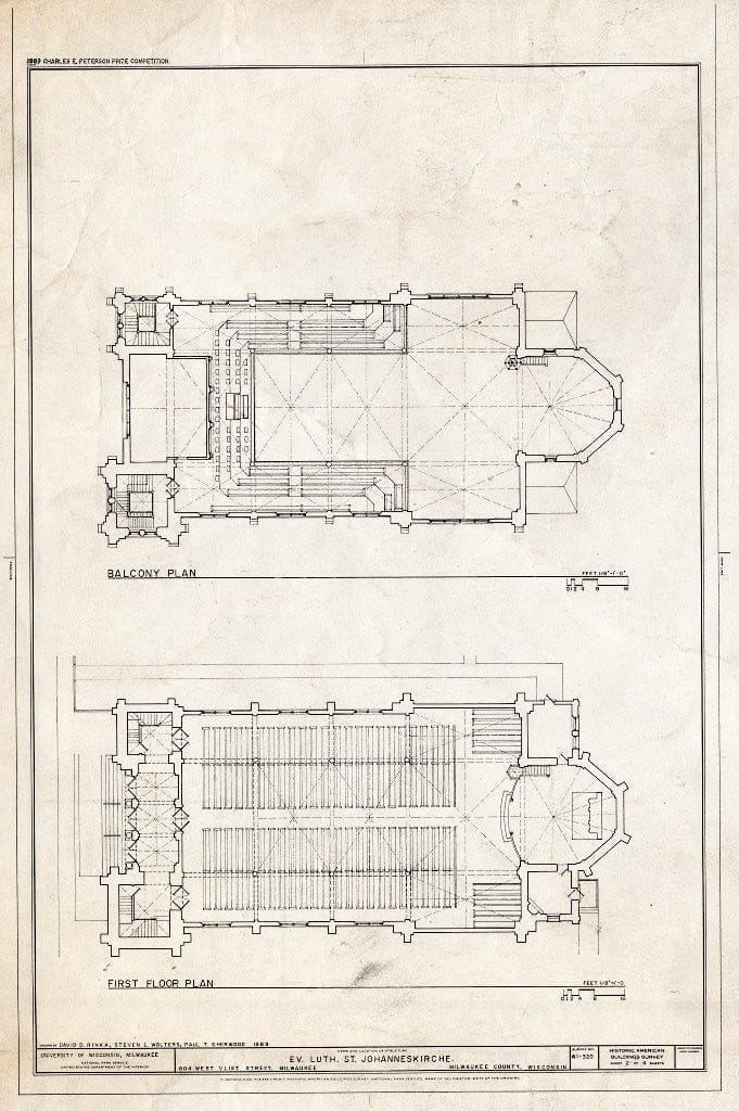 Blueprint HABS WIS,40-MILWA,44- (Sheet 2 of 4) - Evangelische Lutheran St. Johanneskirche, 804 West Vliet Street, Milwaukee, Milwaukee County, WI