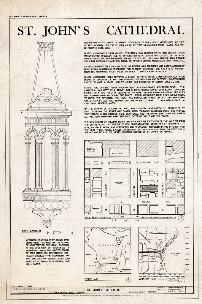 Blueprint HABS WIS,40-MILWA,46- (Sheet 1 of 4) - St. John's Cathedral, 812 North Jackson Street, Milwaukee, Milwaukee County, WI