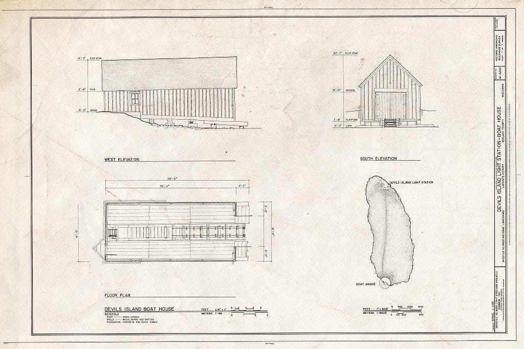 Blueprint HABS WIS,2-LPOIT.V,1D- (Sheet 1 of 1) - Devil's Island Light Station, Boat House, La Pointe, Ashland County, WI