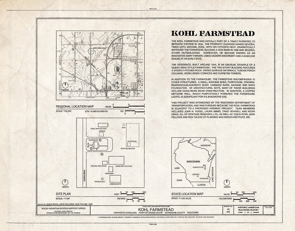 Blueprint HABS WIS,44-APPL.V,1- (Sheet 1 of 1) - Kohl Farmstead, 3120 North Casaloma Drive, Appleton, Outagamie County, WI