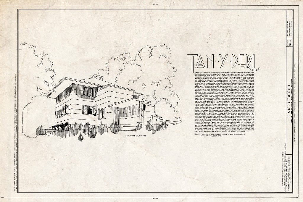 Blueprint HABS WIS,56-SPGR,1- (Sheet 1 of 12) - Tan-Y-Deri, Taliesin, Spring Green, Sauk County, WI
