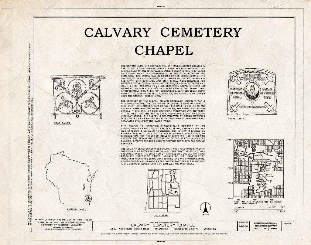 Blueprint HABS WIS,40-MILWA,47- (Sheet 1 of 9) - Calvary Cemetery Chapel, 5503 West Blue Mound Road, Milwaukee, Milwaukee County, WI