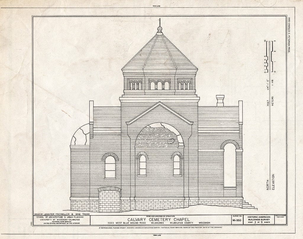 Blueprint HABS WIS,40-MILWA,47- (Sheet 3 of 9) - Calvary Cemetery Chapel, 5503 West Blue Mound Road, Milwaukee, Milwaukee County, WI