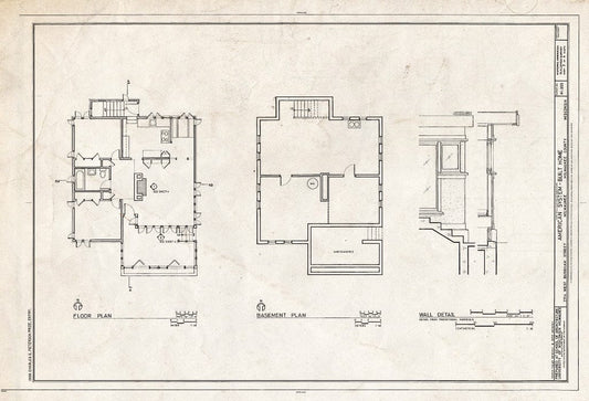 Blueprint 2. Basement and First Floor Plans; Wall Detail - American System-Built Home, 2714 West Burnham Street, Milwaukee, Milwaukee County, WI