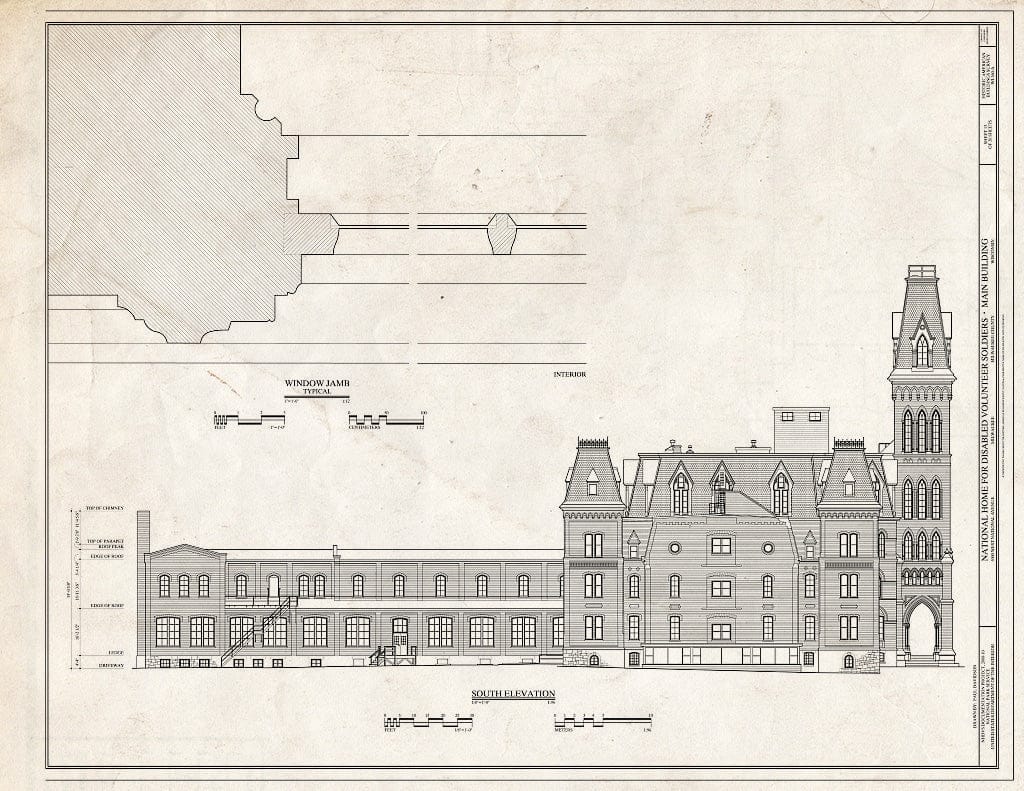 Blueprint South Elevation - National Home for Disabled Volunteer Soldiers, Northwestern Branch, Main Building, 5000 West National Avenue, Milwaukee, Milwaukee County, WI