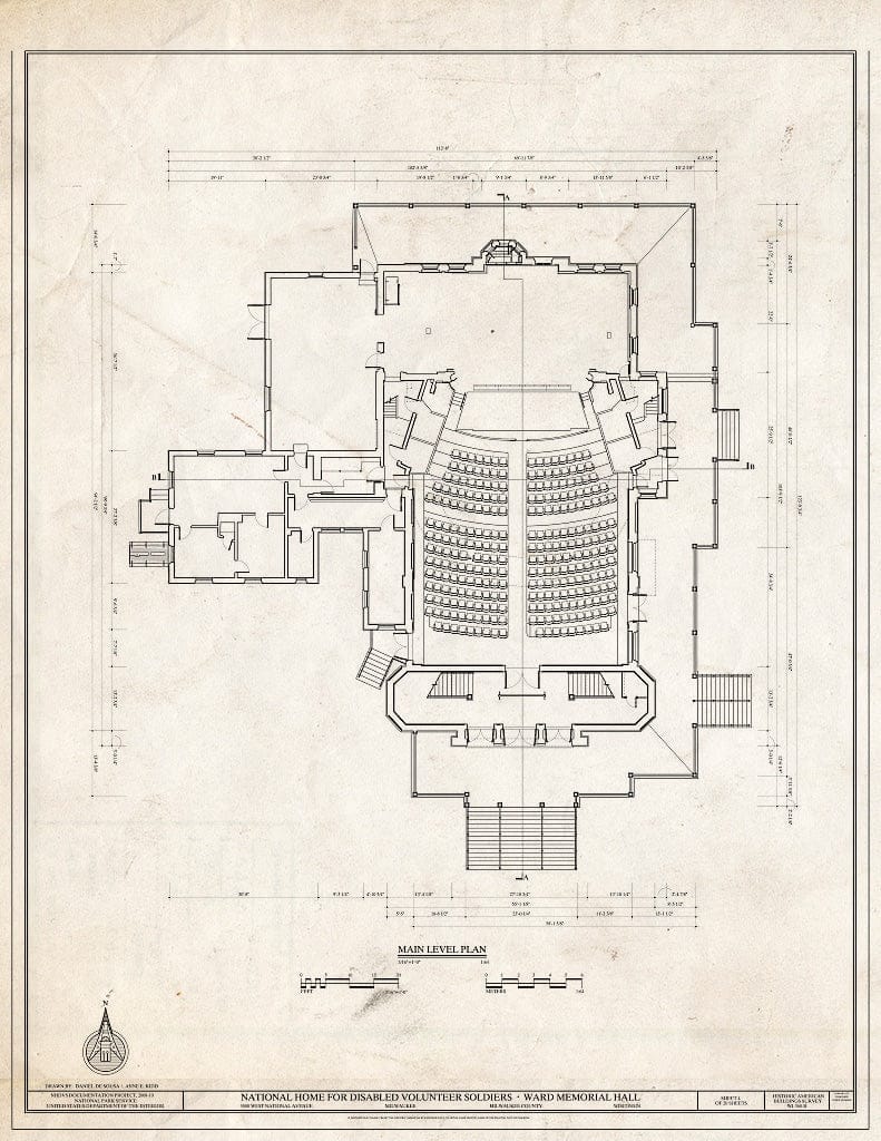 Blueprint Main Level Plan - National Home for Disabled Volunteer Soldiers, Northwestern Branch, Ward Memorial Hall, 5000 West National Avenue, Milwaukee, Milwaukee County, WI