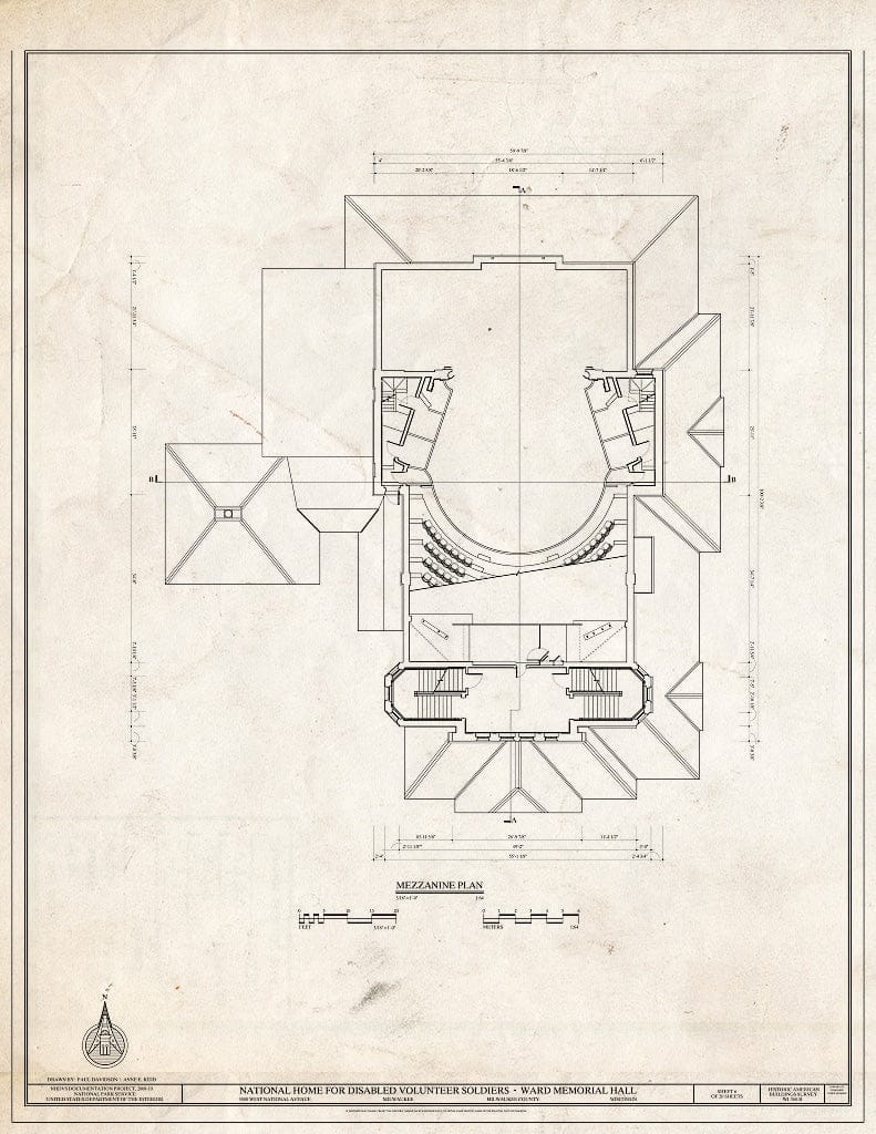 Blueprint Mezzanine Plan - National Home for Disabled Volunteer Soldiers, Northwestern Branch, Ward Memorial Hall, 5000 West National Avenue, Milwaukee, Milwaukee County, WI