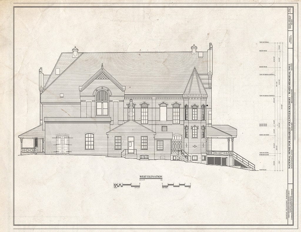 Blueprint North Elevation - National Home for Disabled Volunteer Soldiers, Northwestern Branch, Ward Memorial Hall, 5000 West National Avenue, Milwaukee, Milwaukee County, WI
