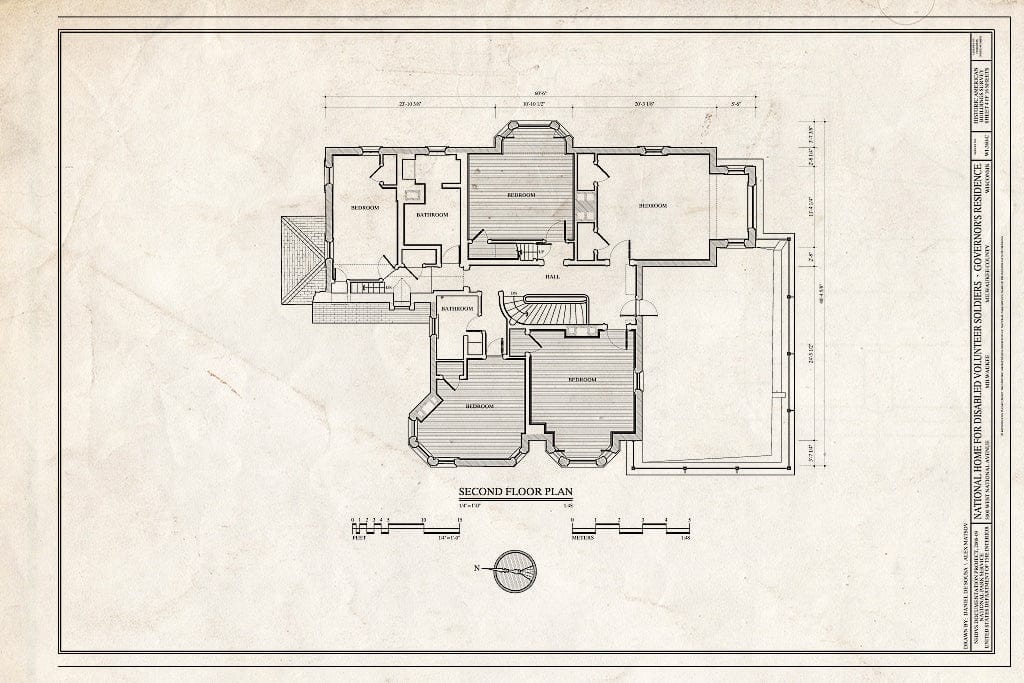 Blueprint Second Floor Plan - National Home for Disabled Volunteer Soldiers, Northwestern Branch, Governor's Residence, 5000 West National Avenue, Milwaukee, Milwaukee County, WI