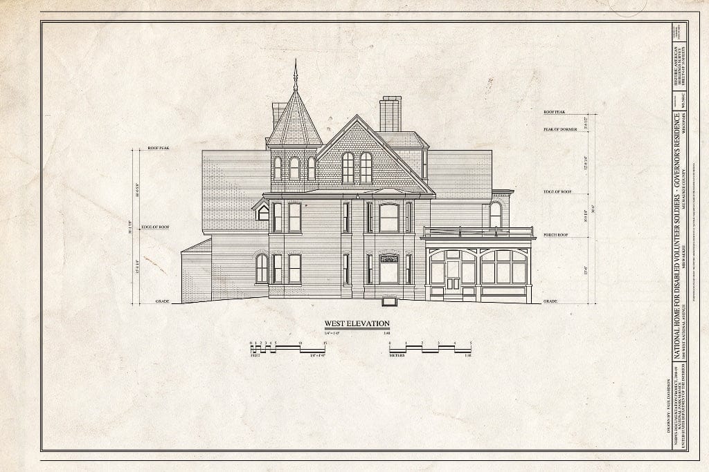 Blueprint West Elevation - National Home for Disabled Volunteer Soldiers, Northwestern Branch, Governor's Residence, 5000 West National Avenue, Milwaukee, Milwaukee County, WI