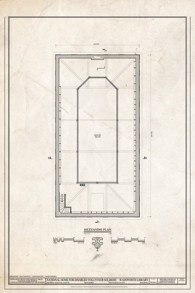 Blueprint Mezzanine Plan - National Home for Disabled Volunteer Soldiers, Northwestern Branch, Wadsworth Library, 5000 West National Avenue, Milwaukee, Milwaukee County, WI