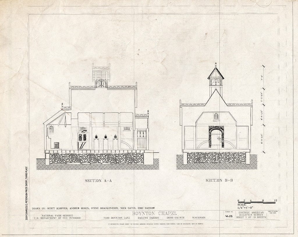 Blueprint Sections - Boynton Chapel, 7590 Boynton Lane, Baileys Harbor, Door County, WI