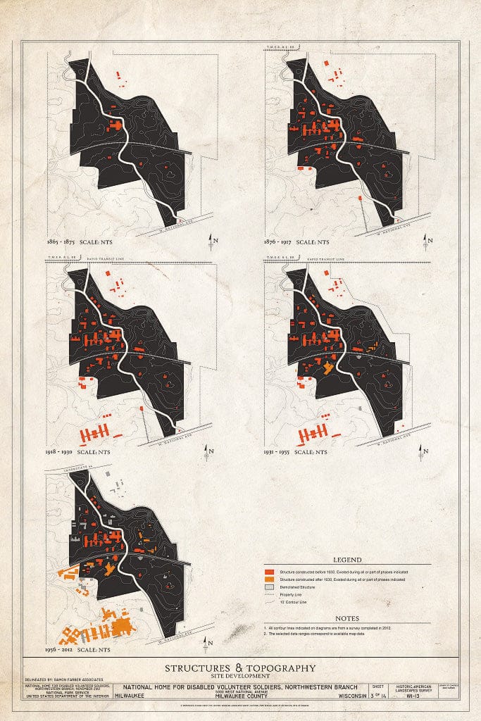 Blueprint Structures and Topography - National Home for Disabled Volunteer Soldiers, Northwestern Branch, 5000 West National Avenue, Milwaukee, Milwaukee County, WI