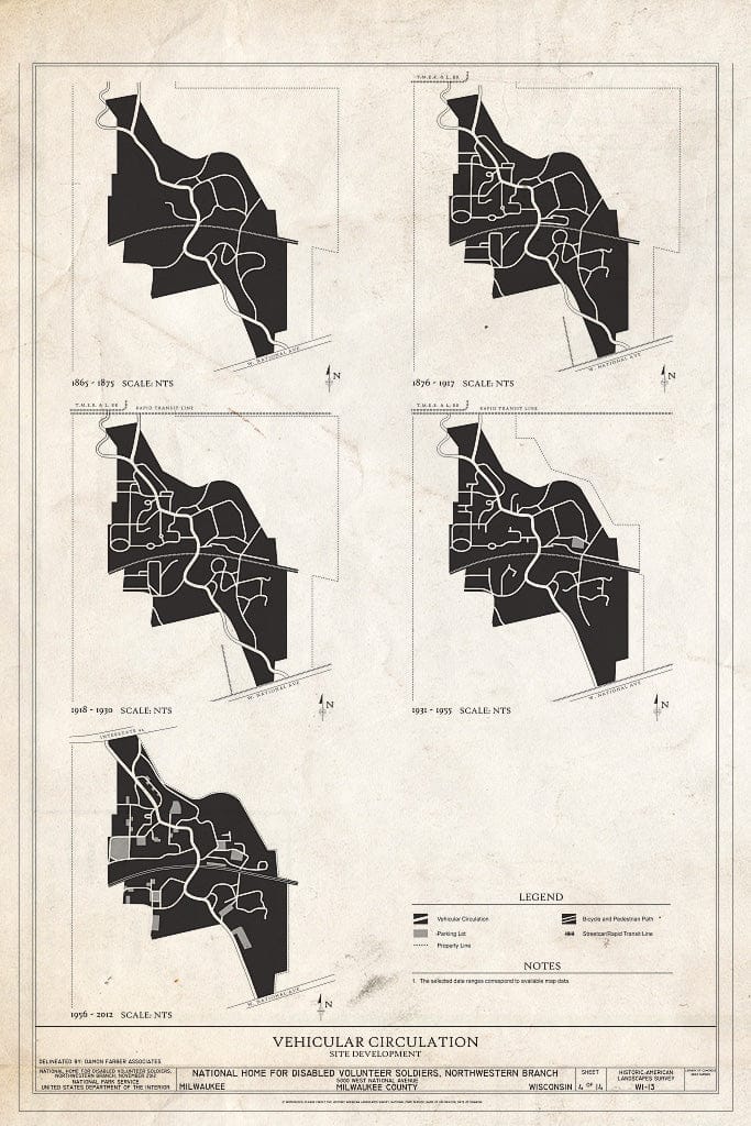 Blueprint Vehicular Circulation - National Home for Disabled Volunteer Soldiers, Northwestern Branch, 5000 West National Avenue, Milwaukee, Milwaukee County, WI
