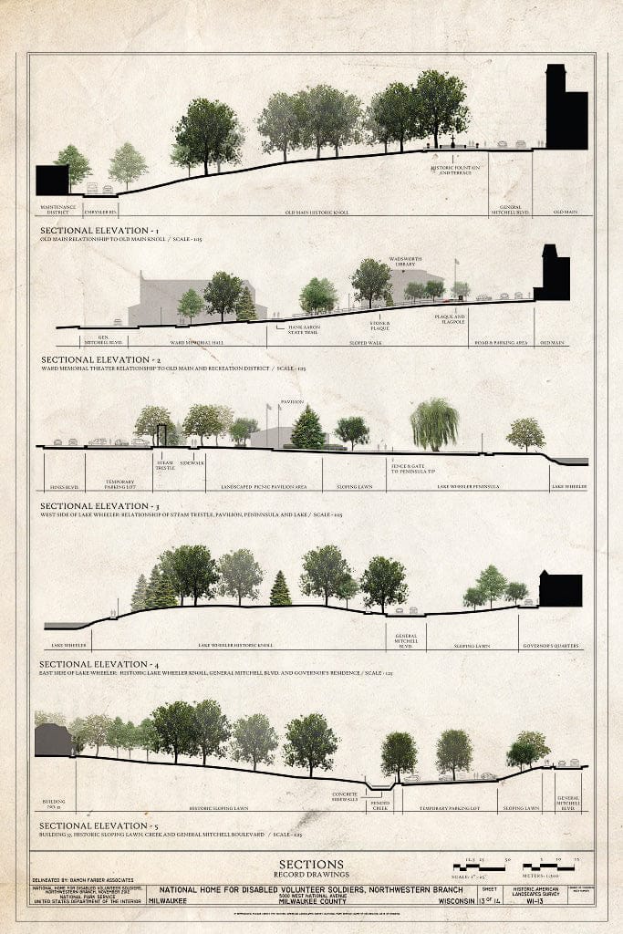 Blueprint Sections - National Home for Disabled Volunteer Soldiers, Northwestern Branch, 5000 West National Avenue, Milwaukee, Milwaukee County, WI