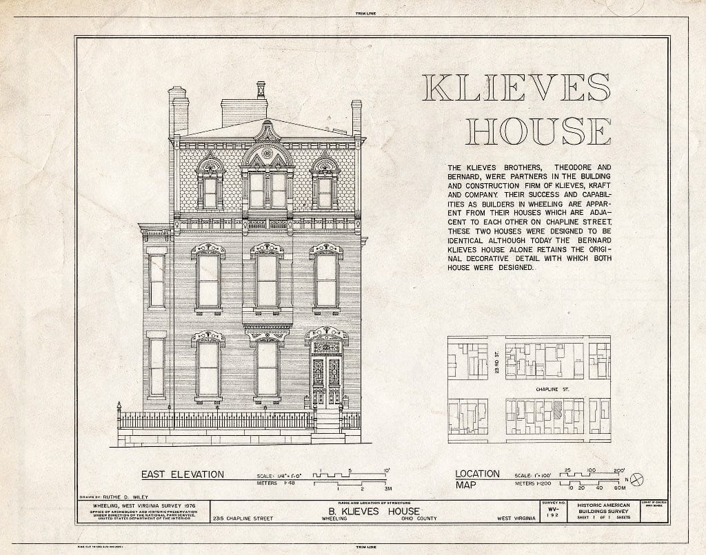 Blueprint HABS WVA,35-Wheel,15- (Sheet 1 of 1) - Bernard Klieves House, 2315 Chapline Street, Wheeling, Ohio County, WV
