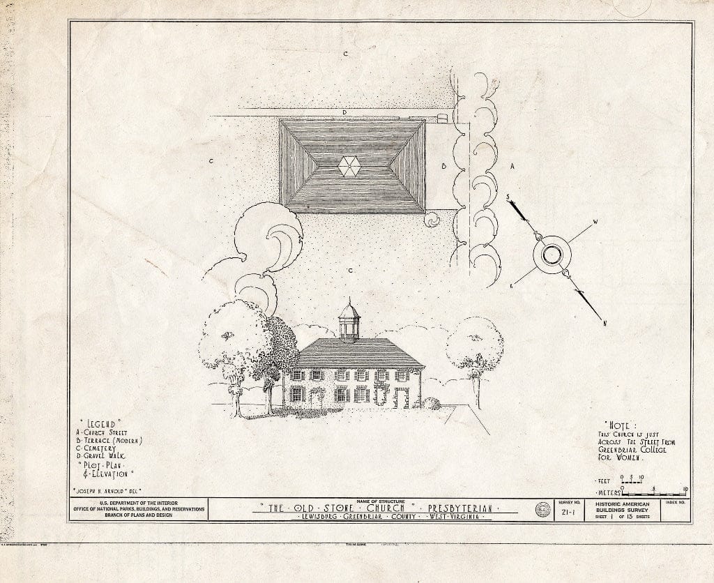 Blueprint HABS WVA,13-LEWBU,1- (Sheet 1 of 13) - Old Stone Church (Presbyterian), Church Street, Lewisburg, Greenbrier County, WV
