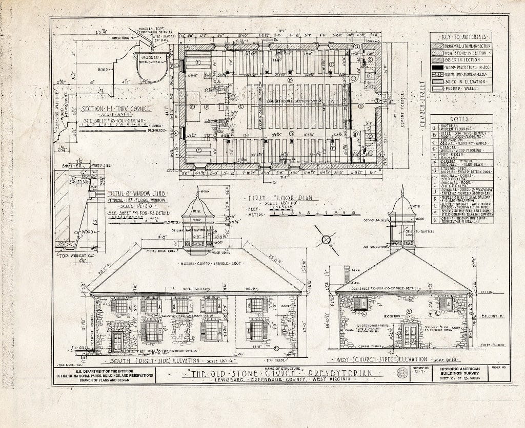 Blueprint HABS WVA,13-LEWBU,1- (Sheet 2 of 13) - Old Stone Church (Presbyterian), Church Street, Lewisburg, Greenbrier County, WV