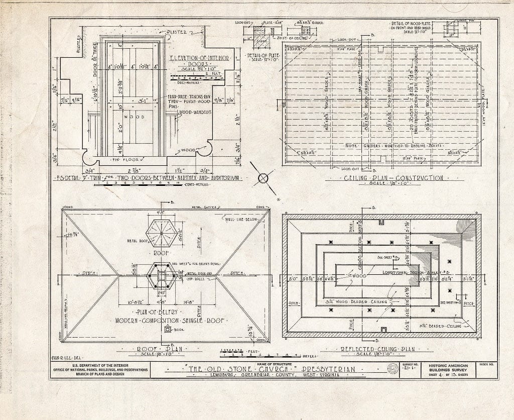 Blueprint HABS WVA,13-LEWBU,1- (Sheet 4 of 13) - Old Stone Church (Presbyterian), Church Street, Lewisburg, Greenbrier County, WV