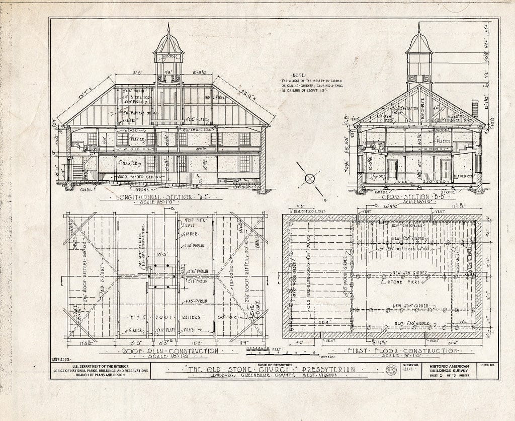 Blueprint HABS WVA,13-LEWBU,1- (Sheet 5 of 13) - Old Stone Church (Presbyterian), Church Street, Lewisburg, Greenbrier County, WV
