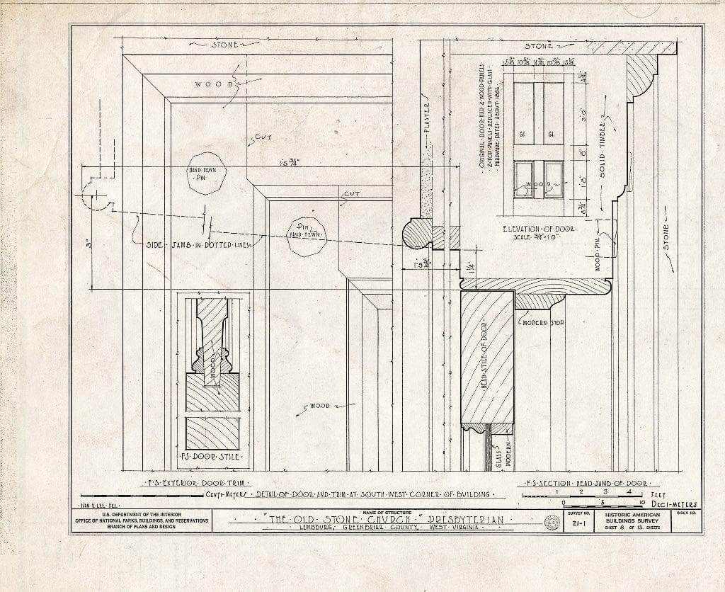 Blueprint HABS WVA,13-LEWBU,1- (Sheet 8 of 13) - Old Stone Church (Presbyterian), Church Street, Lewisburg, Greenbrier County, WV