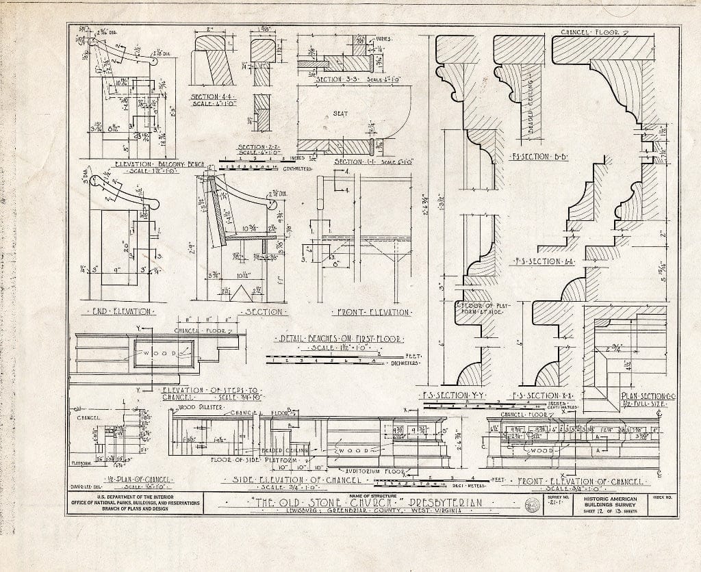 Blueprint HABS WVA,13-LEWBU,1- (Sheet 12 of 13) - Old Stone Church (Presbyterian), Church Street, Lewisburg, Greenbrier County, WV