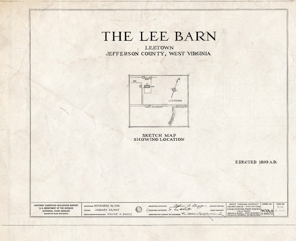 Blueprint HABS WVA,19-LETO,1- (Sheet 0 of 9) - Lee Barn & Outbuildings, Leetown, Jefferson County, WV