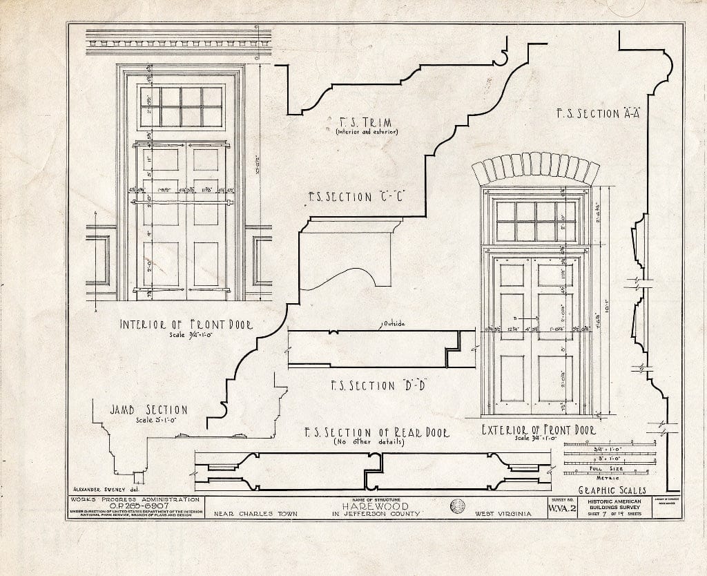 Blueprint HABS WVA,19-Chart.V,1- (Sheet 7 of 20) - Harewood, Charles Town, Jefferson County, WV
