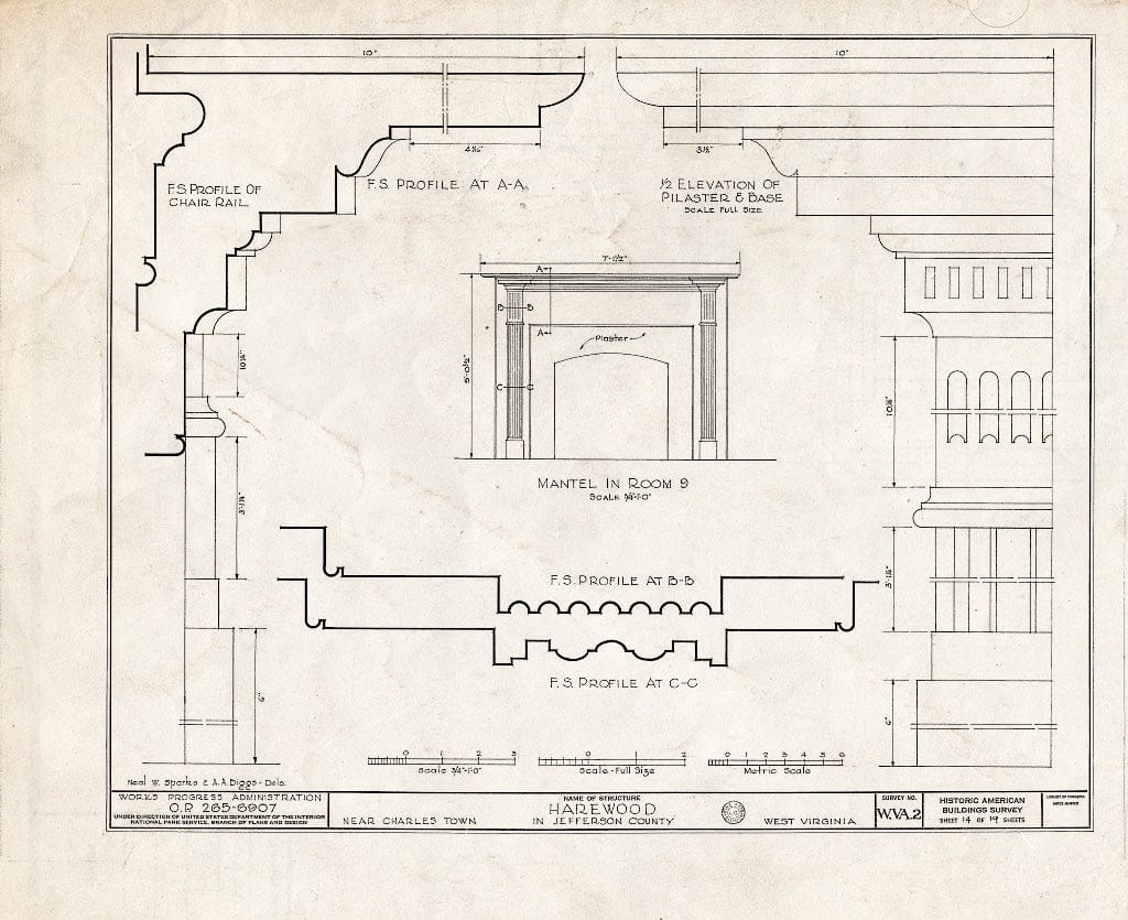 Blueprint HABS WVA,19-Chart.V,1- (Sheet 14 of 20) - Harewood, Charles Town, Jefferson County, WV
