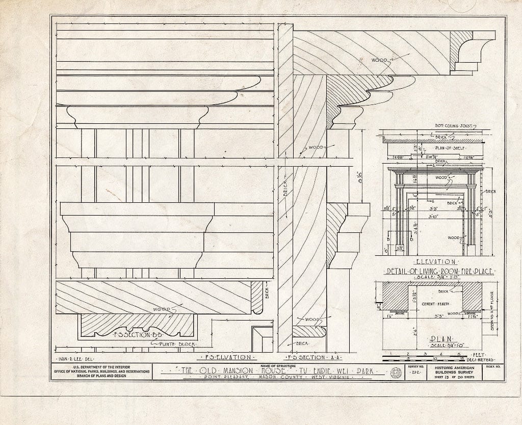 Blueprint HABS WVA,27-POPL,1- (Sheet 13 of 20) - Old Mansion House, First & Main Streets, Point Pleasant, Mason County, WV