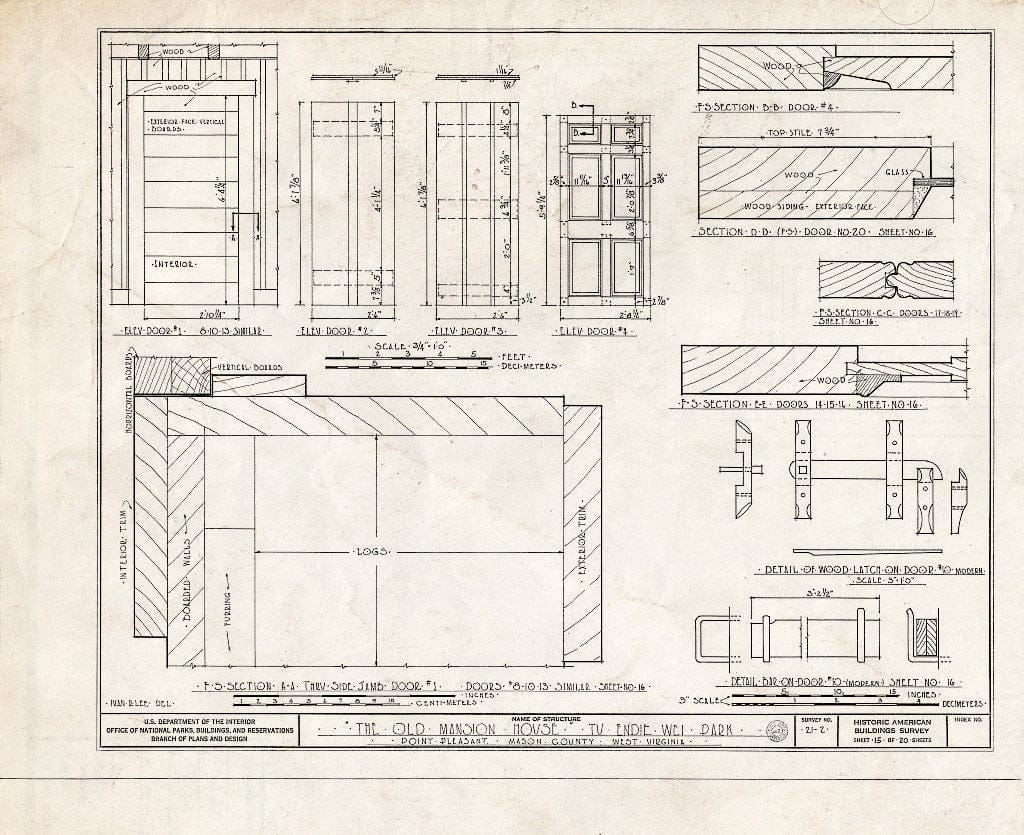 Blueprint HABS WVA,27-POPL,1- (Sheet 15 of 20) - Old Mansion House, First & Main Streets, Point Pleasant, Mason County, WV