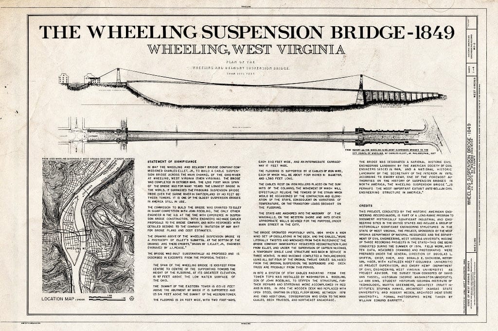 Blueprint HAER WVA,35-Wheel,35- (Sheet 1 of 4) - Wheeling Suspension Bridge, Spanning East Channel of Ohio River at U.S. Route 40, Wheeling, Ohio County, WV