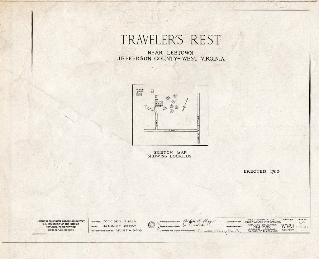Blueprint HABS WVA,19-LETO.V,1- (Sheet 0 of 8) - Traveler's Rest, Leetown, Jefferson County, WV