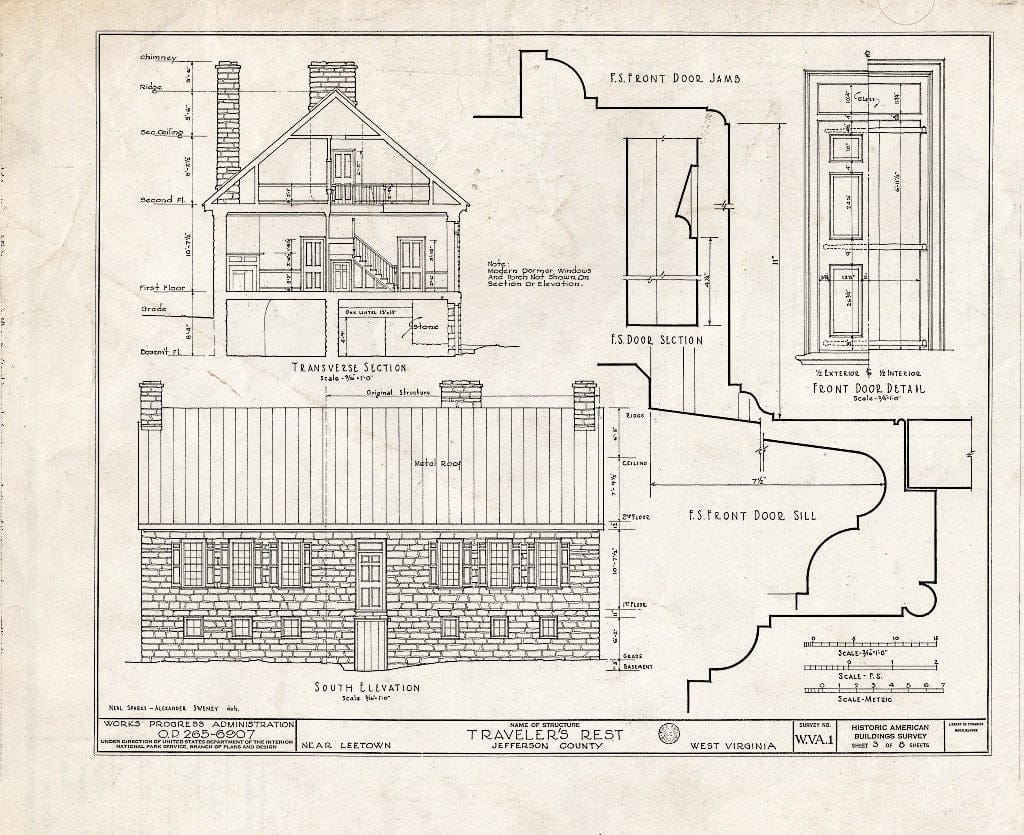 Blueprint HABS WVA,19-LETO.V,1- (Sheet 3 of 8) - Traveler's Rest, Leetown, Jefferson County, WV