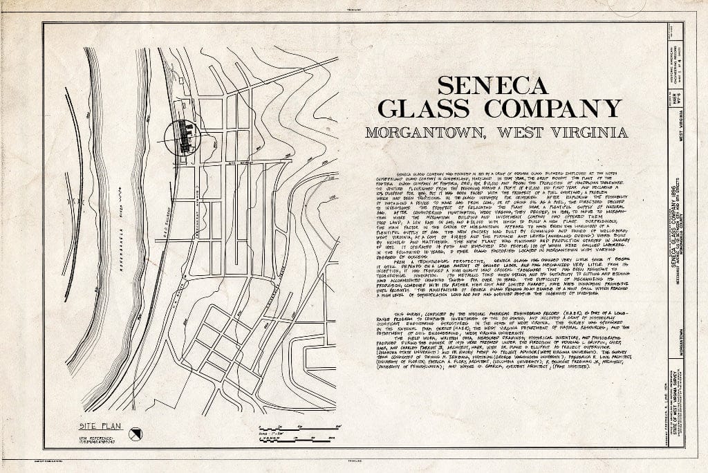 Blueprint HAER WVA,31-MORG,1- (Sheet 1 of 4) - Seneca Glass Company Factory, Beechurst Avenue Between Sixth & Eighth Streets, Morgantown, Monongalia County, WV