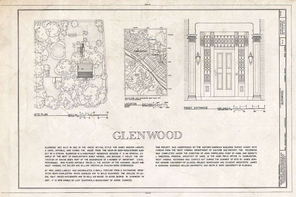 Blueprint HABS WVA,20-Char,4- (Sheet 1 of 2) - Glenwood, 800 Orchard Street, Charleston, Kanawha County, WV