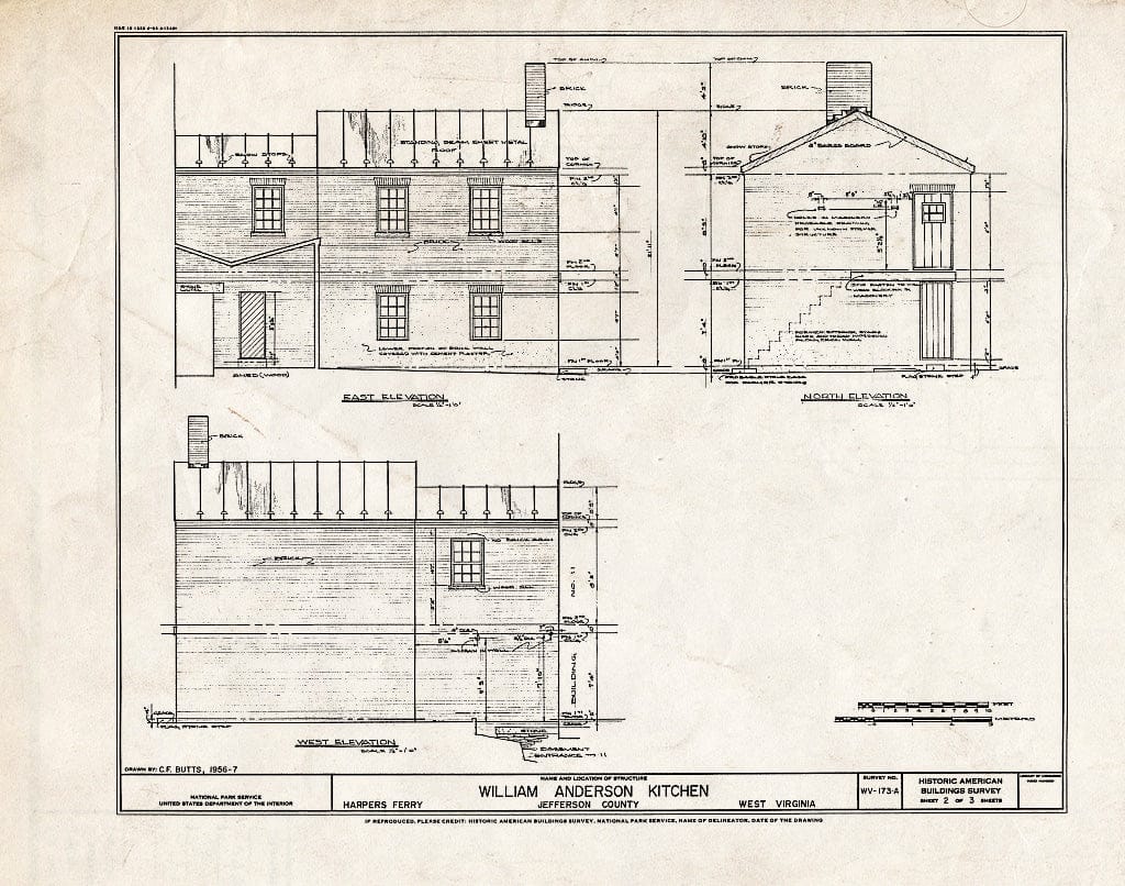 Blueprint HABS WVA,19-HARF,21A- (Sheet 2 of 3) - William Anderson House, Kitchen, Shenandoah Street, Harpers Ferry, Jefferson County, WV