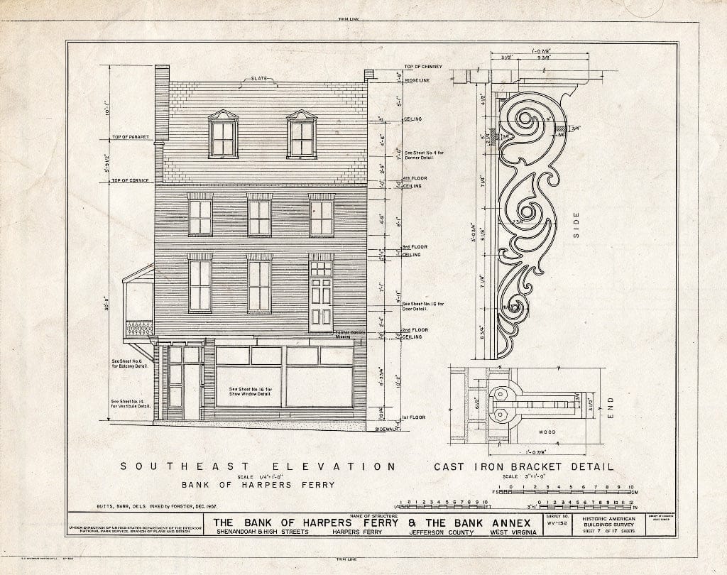 Blueprint HABS WVA,19-HARF,6- (Sheet 7 of 17) - Bank of Harpers Ferry & Bank Annex, Shenandoah & High Streets, Harpers Ferry, Jefferson County, WV