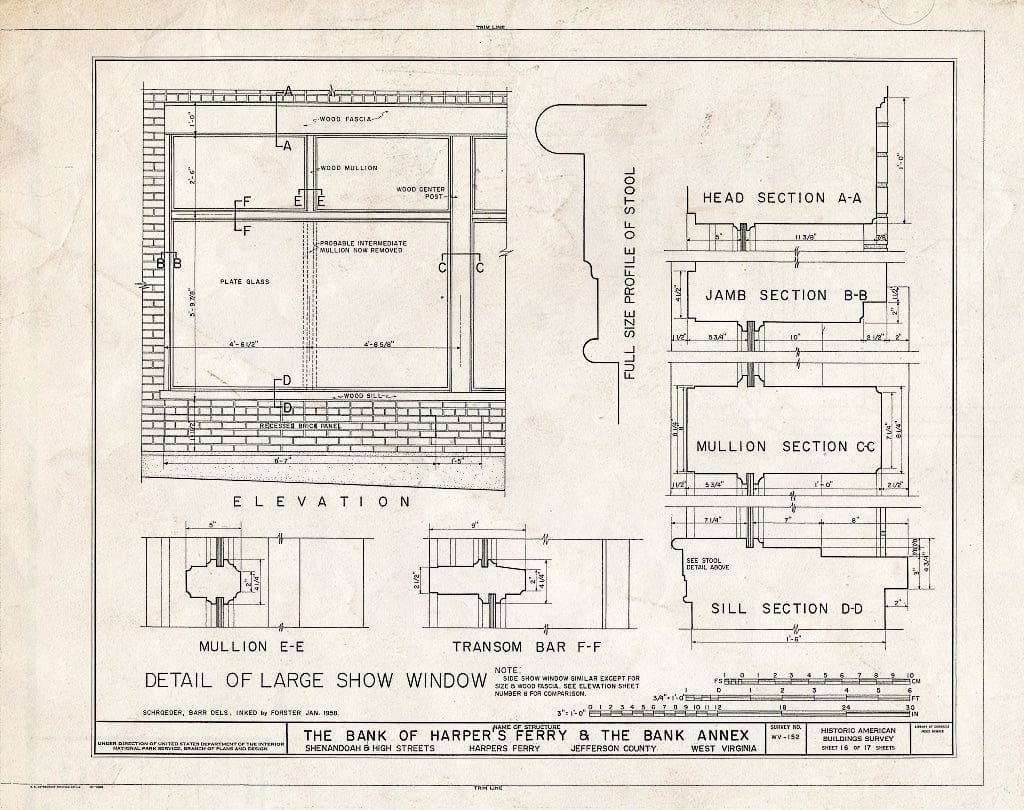 Blueprint HABS WVA,19-HARF,6- (Sheet 16 of 17) - Bank of Harpers Ferry & Bank Annex, Shenandoah & High Streets, Harpers Ferry, Jefferson County, WV