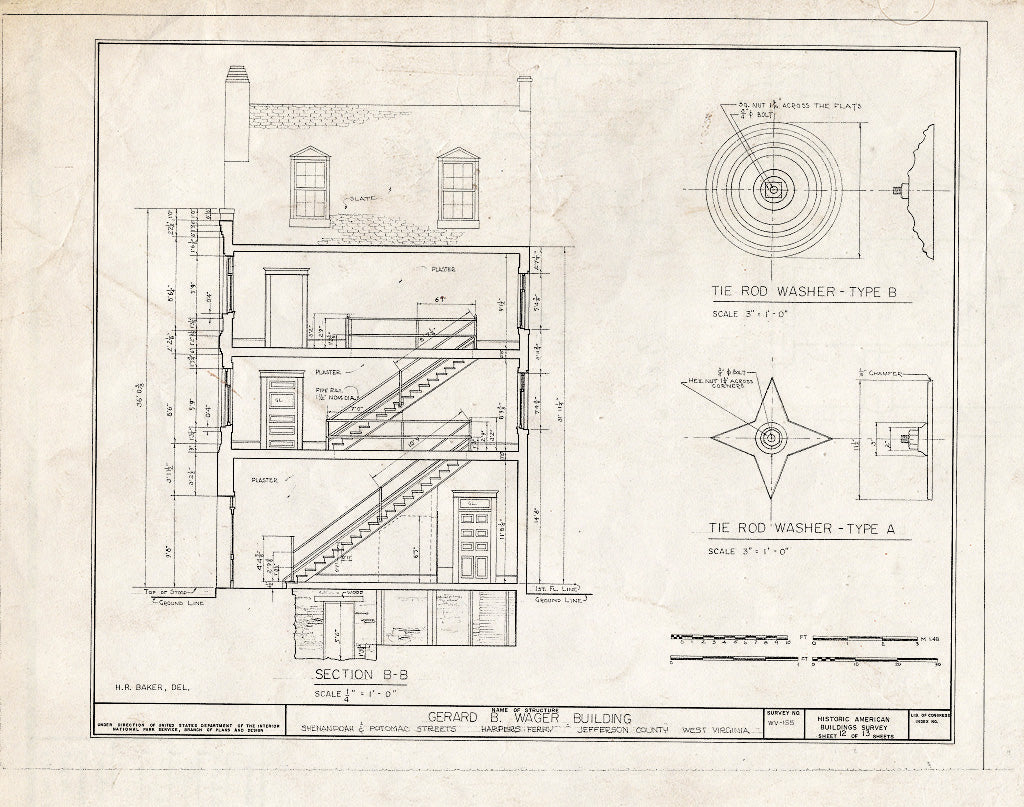Blueprint HABS WVA,19-HARF,23- (Sheet 12 of 13) - Gerard B. Wager Building, Shenandoah & Potomac Streets, Harpers Ferry, Jefferson County, WV