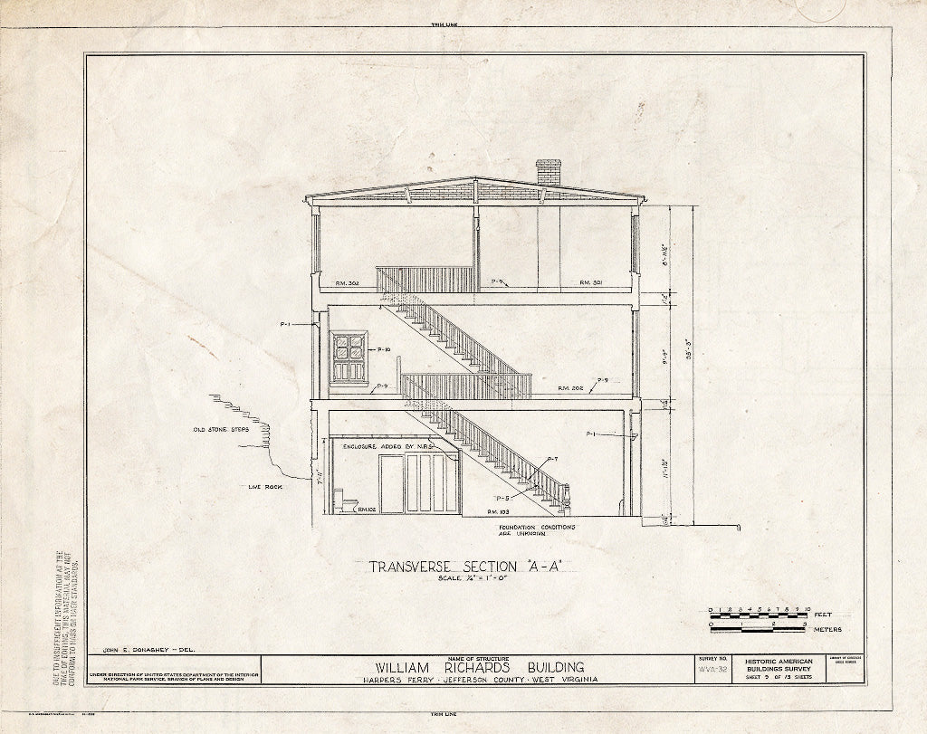 Blueprint HABS WVA,19-HARF,15- (Sheet 9 of 13) - William Richards Building, Shenandoah Street, Harpers Ferry, Jefferson County, WV